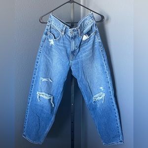 Gap High Rise Barrel Distressed Jeans